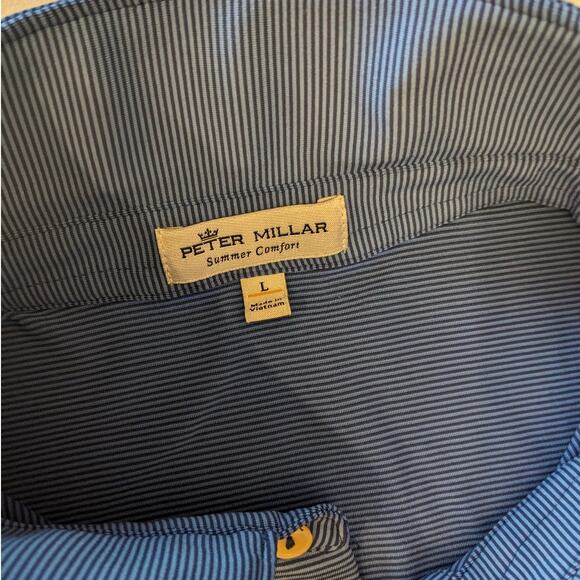 Peter Millar Polo Summer Comfort Mens Large Blue Striped Short Sleeve Golf Shirt - Picture 3 of 9